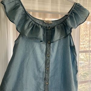 LOFT Light Blue Ruffle Blouse
